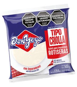 DISCOS DE EMPANADA TIPO CRIOLLA DON YEYO X330GRS