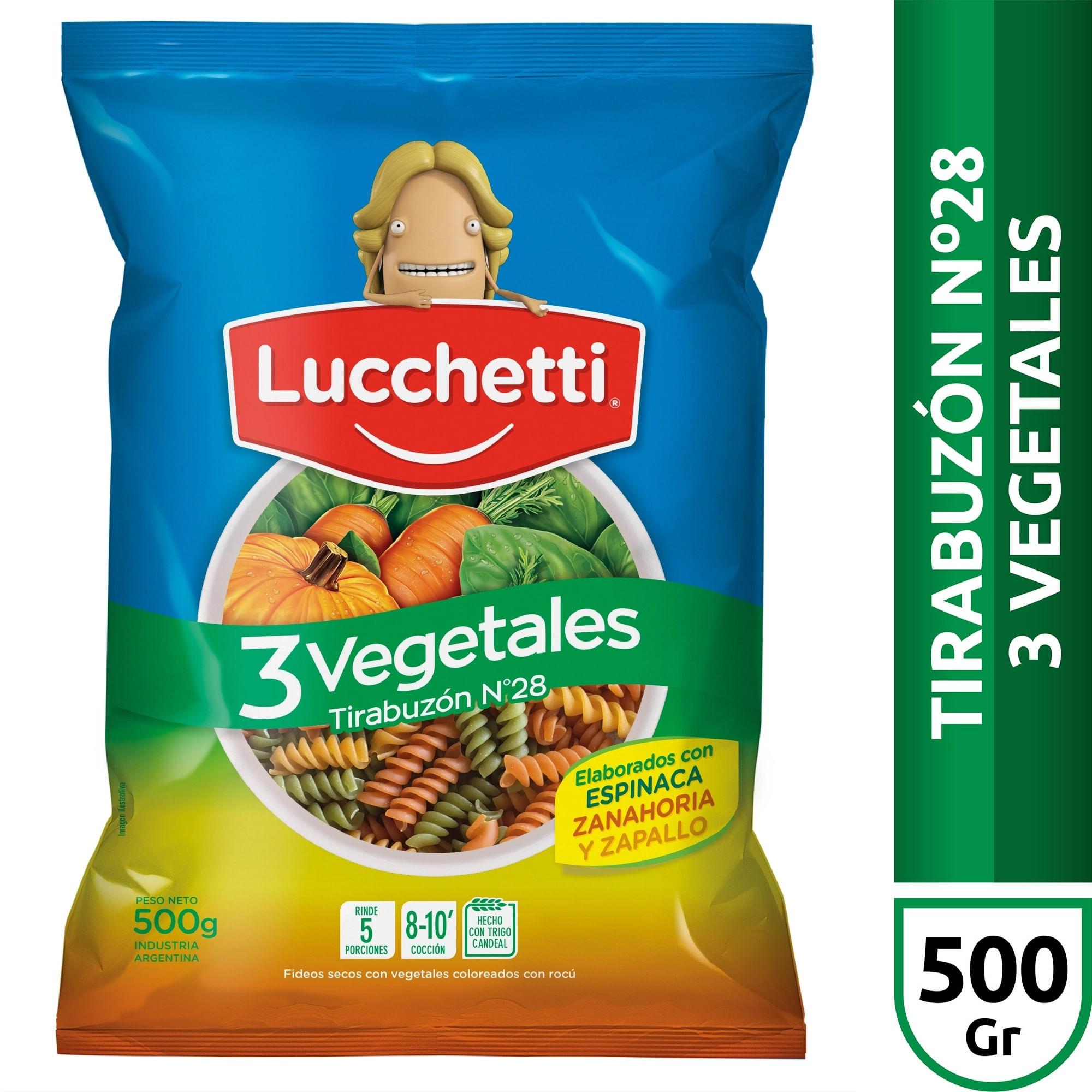 FIDEOS TIRABUZON Nº34 3 VEGETALES LUCHETTI x 500g